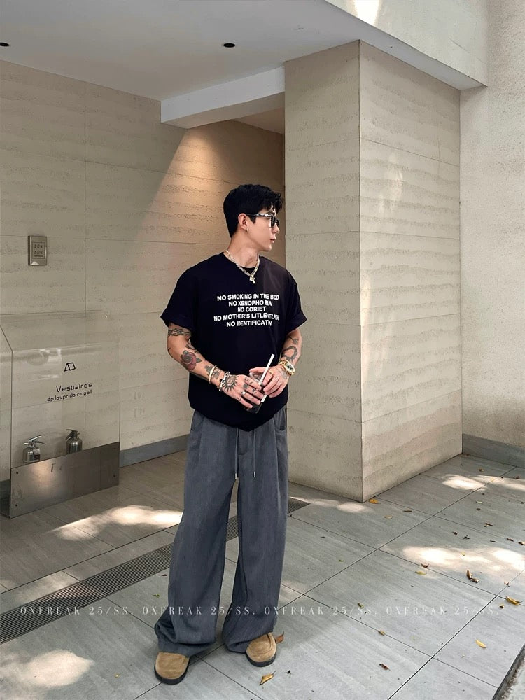 300gヘビーグレー半袖Tシャツメンズゆったりラウンドネック 韓国スタイル