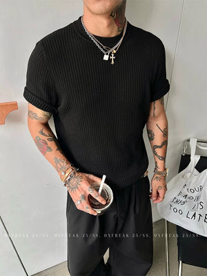 「アンチピリング生地」スリム サマー 半袖 Tシャツ メンズ ニットハーフスリーブ 韓国スタイル