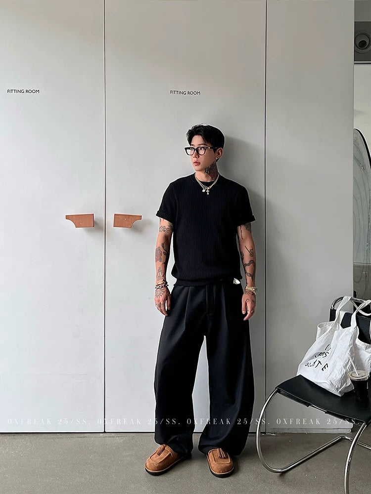 「アンチピリング生地」スリム サマー 半袖 Tシャツ メンズ ニットハーフスリーブ 韓国スタイル